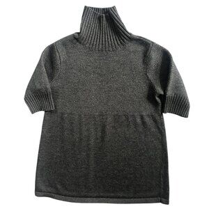 Merino Wool Short Sleeve Charcoal Sweater Mock Turtleneck Women’s Small